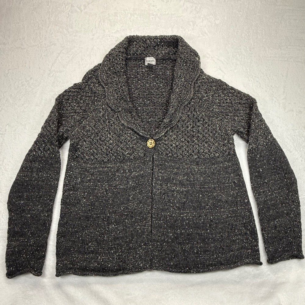 Chico's Wool Blend Cardigan Metallic Knit Button Front Sweater Size 3 US XL